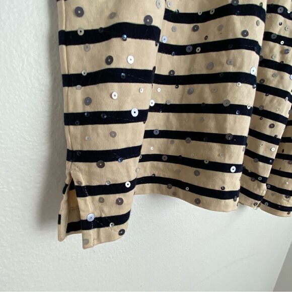 J Crew Cream & Black Striped Sequined Top Coastal Grandma Nautical Preppy Small - Picture 9 of 12